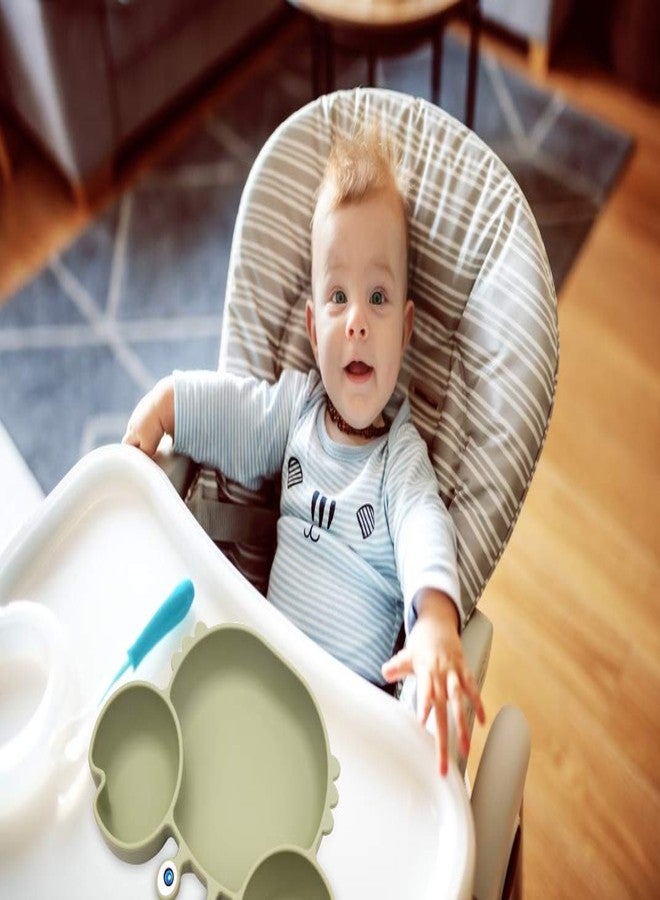 Linowos Silicone Suction Plate for Toddlers with Fork Spoon Set - Self Feeding Training Divided Plate Dish and Bowl for Baby and Toddler, Fits for Most Highchairs Trays (Green) - Image 5